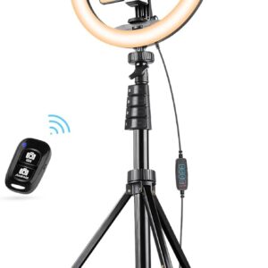 يوبي سايز مصباح حلقي 12.2 انش مع حامل ثلاثي القوائم لعصا سيلفي 62 انش، مصباح حلق