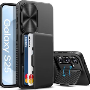 for Samsung Galaxy S25 Case Wallet, Built-in Stand & Card Holder & Camera Cover, Full Body Protective Rugged Multifunctional Wallet