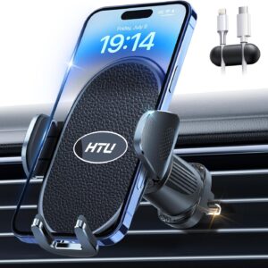 HTU 【Military-Grade】 Car Phone Holder,【Strongest & Longest Steel-Hook】 Car Vent Mount, Handsfree 360° Adjustable Automobile Cradle Air