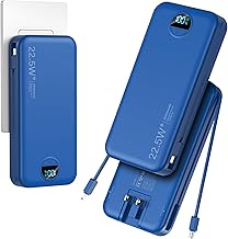 20000mAh Ultra-Portable-Charger-Power-Bank PD20W with Built in Cables&AC Wall Plug,Fast Charging Cell Phone Charger Battery Pack,LED