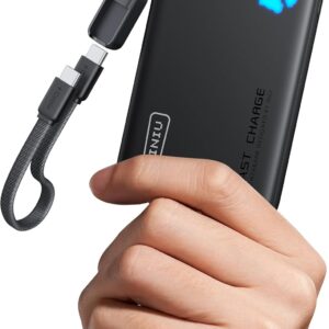 INIU Portable Charger, Ultra Slim 45W Fast Charging with Attached USB C Cable, Flight-Safe 10000mAh PD Power Bank Battery Pack, Travel