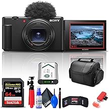 Sony ZV-1 II Vlog Camera for Content Creators and Vloggers (Black) (ZV-1M2/B) + 64GB Memory Card + Card Reader + Deluxe Soft Bag + Flex