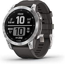 Garmin 010-02540-00 fenix 7, adventure smartwatch, rugged outdoor watch with GPS, touchscreen, health and wellness features, silver with graphite band (Renewed)
