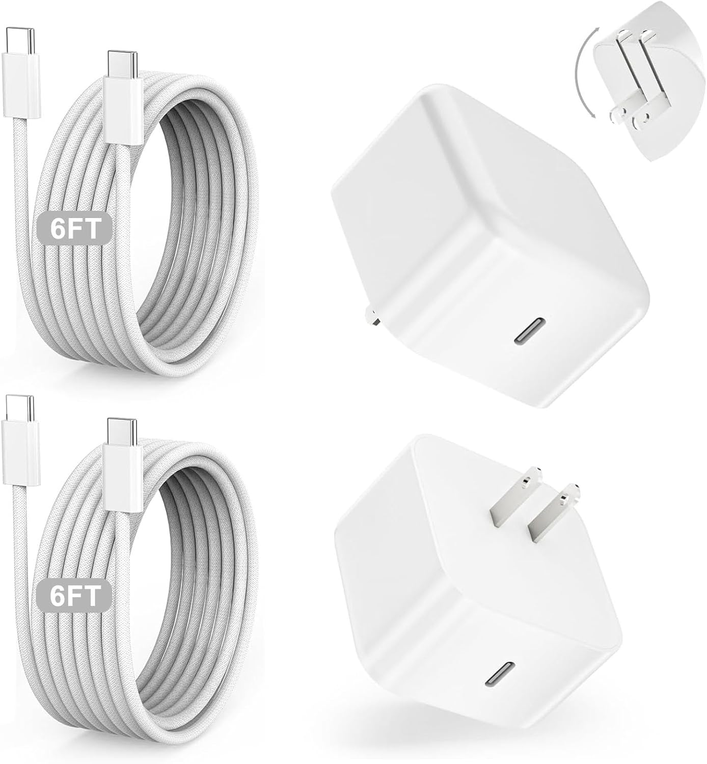 iPhone 17/16 Fast Charger,2Pack 40W Dynamic USB C Charger Block Foldable Power Adapter with 60W Max Fast Charging&6FT USB C Woven Charging Cable Cord for iPhone 17 Pro Max/Air/16e/15,iPad Pro/Air/