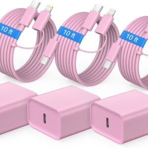 iPhone 17 16 15 Charger Fast Charging, 3 Pack 10FT PD 20W USB C Charger with Lightning Cord & USB C Cable Type C Chargers Block for iPhone 17/17 Pro/17 Pro Max/16/16 Pro/16 Pro Max/15/14/13/12（Pin