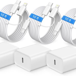 iPhone 17 16 15 Charger Fast Charging, 3 Pack 10FT PD 20W USB C Charger with Lightning Cord & USB C Cable Type C Chargers Block for iPhone 17/17 Pro/17 Pro Max/16/16 Pro Max/15/14/13/12（White）