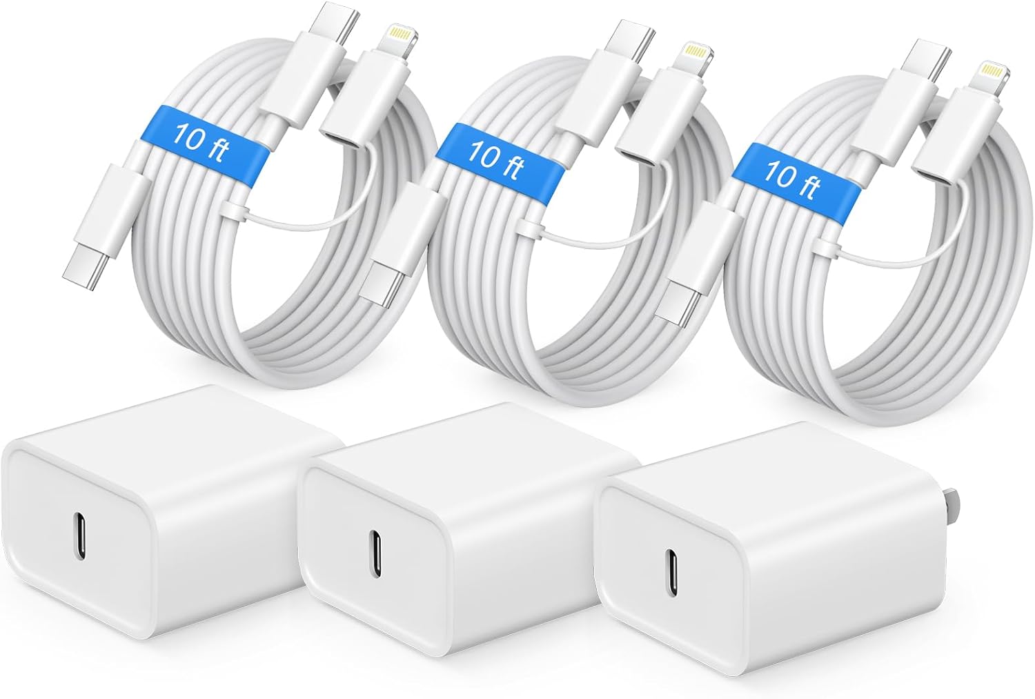 iPhone 17 16 15 Charger Fast Charging, 3 Pack 10FT PD 20W USB C Charger with Lightning Cord & USB C Cable Type C Chargers Block for iPhone 17/17 Pro/17 Pro Max/16/16 Pro Max/15/14/13/12(White)