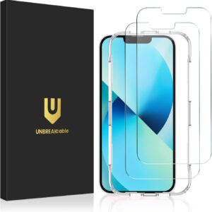 UNBREAKcable 2-Pack Screen Protector for iPhone 13/13 Pro, Double Shatterproof Tempered Glass [Easy Installation Frame] [9H Hardness] [99.99% HD] [Case Friendly] for iPhone 6.1 inch
