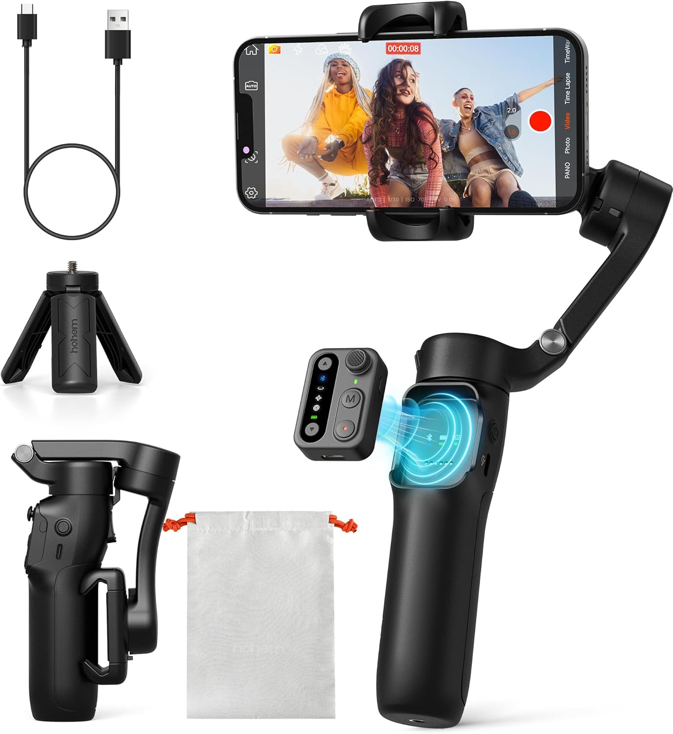 hohem iSteady X3 SE Gimbal Stabilizer for iPhone, Phone Stabilizer with Detachable Remote Control, Portable Foldable 3-Axis Phone Gimbal for Android & iPhone 16 15 Pro Max, Ideal for Travel Vloggi