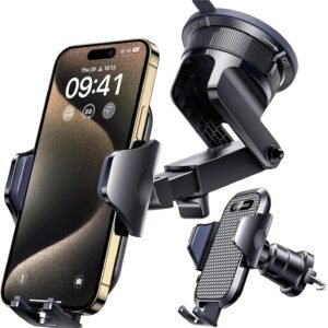 [True Military-Grade] Car Phone Holder VANMASS [Upgraded Strongest Suction&Clip] Cell Phone Mount for Dashboard Windshield Vent Kit, Truck Cradle